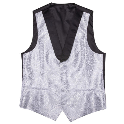 Light Gray Paisley Silk Shawl Collar Vest Set vest set    - Sophisticated Gentlemen