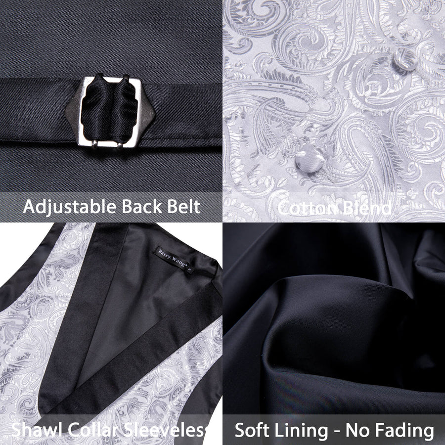 Light Gray Paisley Silk Shawl Collar Vest Set vest set    - Sophisticated Gentlemen