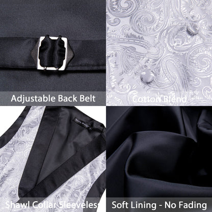Light Gray Paisley Silk Shawl Collar Vest Set vest set    - Sophisticated Gentlemen