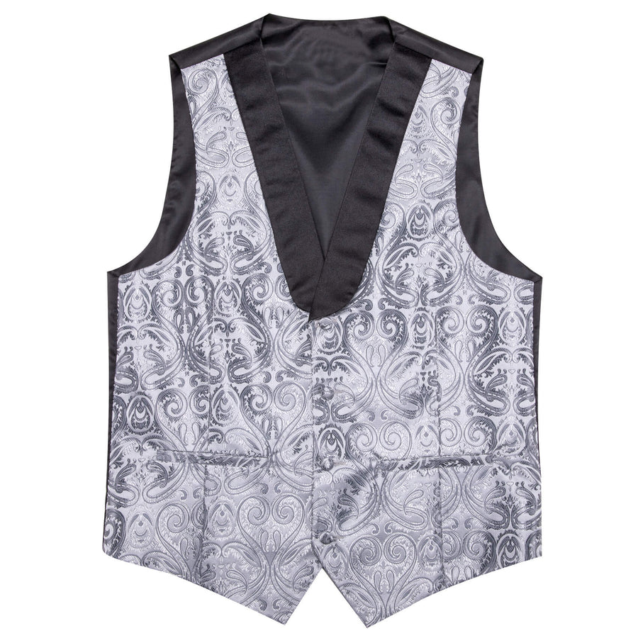 Dark Gray Paisley Silk Shawl Collar Vest Set vest set    - Sophisticated Gentlemen
