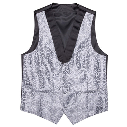 Dark Gray Paisley Silk Shawl Collar Vest Set vest set    - Sophisticated Gentlemen