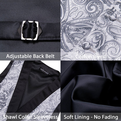 Dark Gray Paisley Silk Shawl Collar Vest Set vest set    - Sophisticated Gentlemen