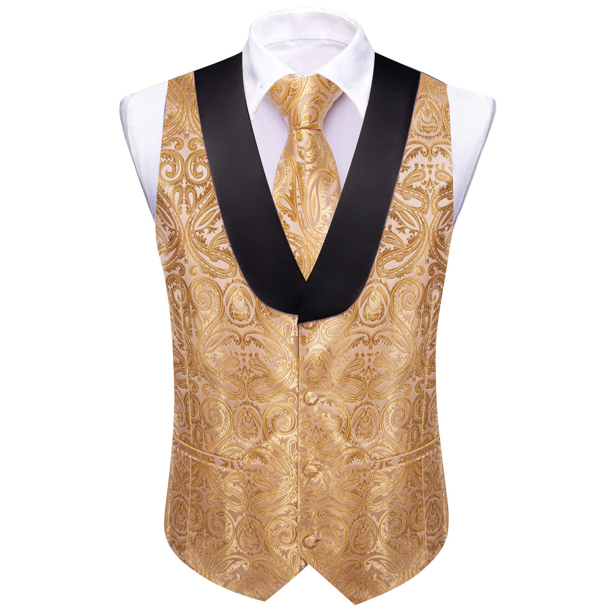 Mocha Delight Paisley Vest Set with Black Collar vest set S (Chest 41)   - Sophisticated Gentlemen