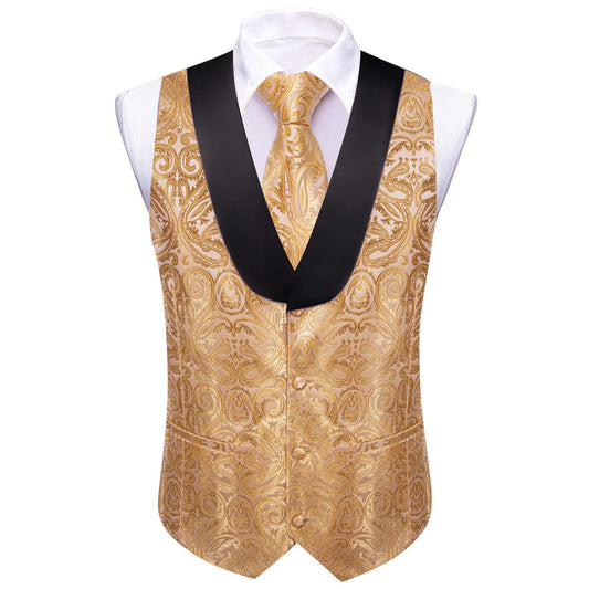 Mocha Delight Paisley Vest Set with Black Collar vest set S (Chest 41)   - Sophisticated Gentlemen