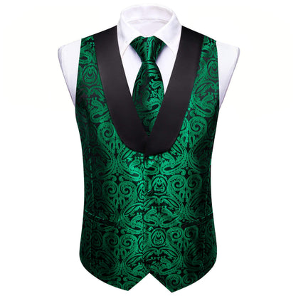 Forest Green Paisley Shawl Collar Silk Vest Set vest set    - Sophisticated Gentlemen