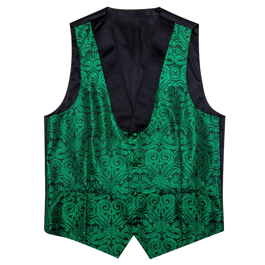 Forest Green Paisley Shawl Collar Silk Vest Set vest set    - Sophisticated Gentlemen
