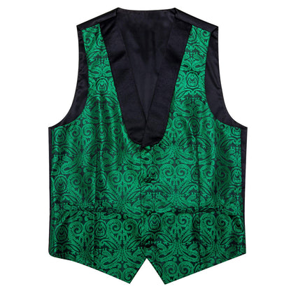 Forest Green Paisley Shawl Collar Silk Vest Set vest set    - Sophisticated Gentlemen