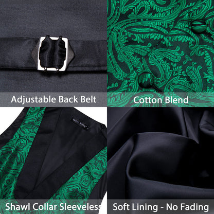 Forest Green Paisley Shawl Collar Silk Vest Set vest set    - Sophisticated Gentlemen