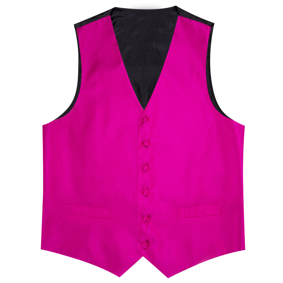 Magenta Pink Solid Silk V Neck Collar Vest Set vest set    - Sophisticated Gentlemen
