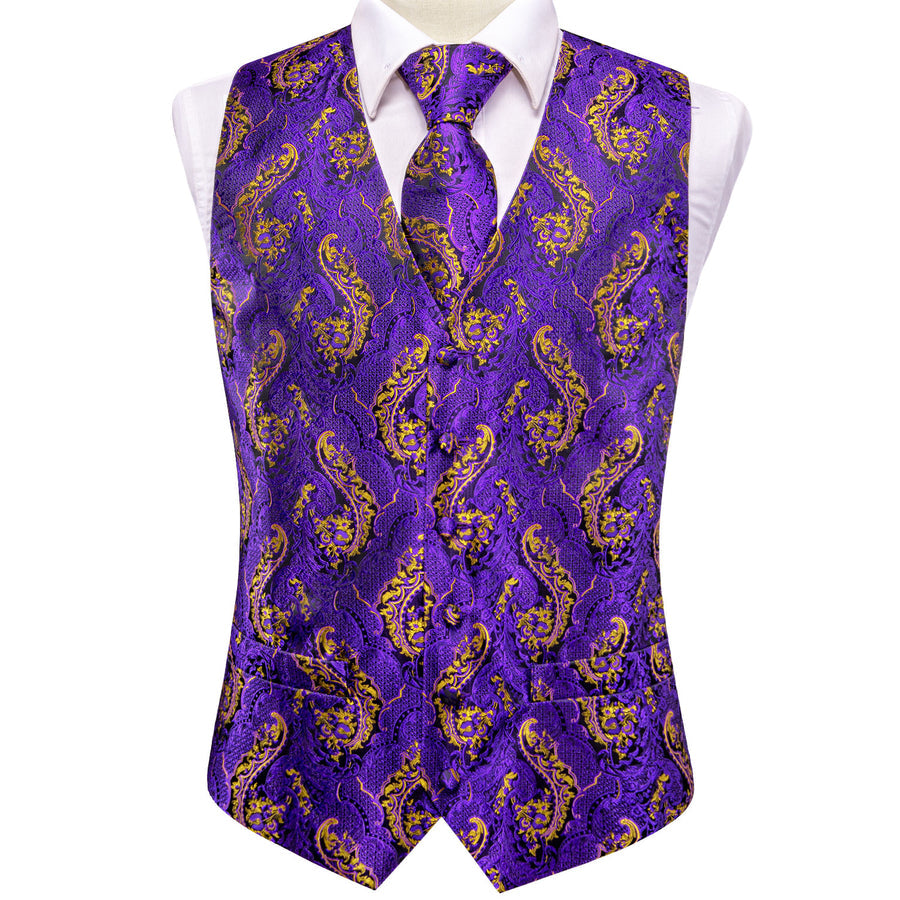 Purple and Gold Paisley Silk Vest Set vest set    - Sophisticated Gentlemen