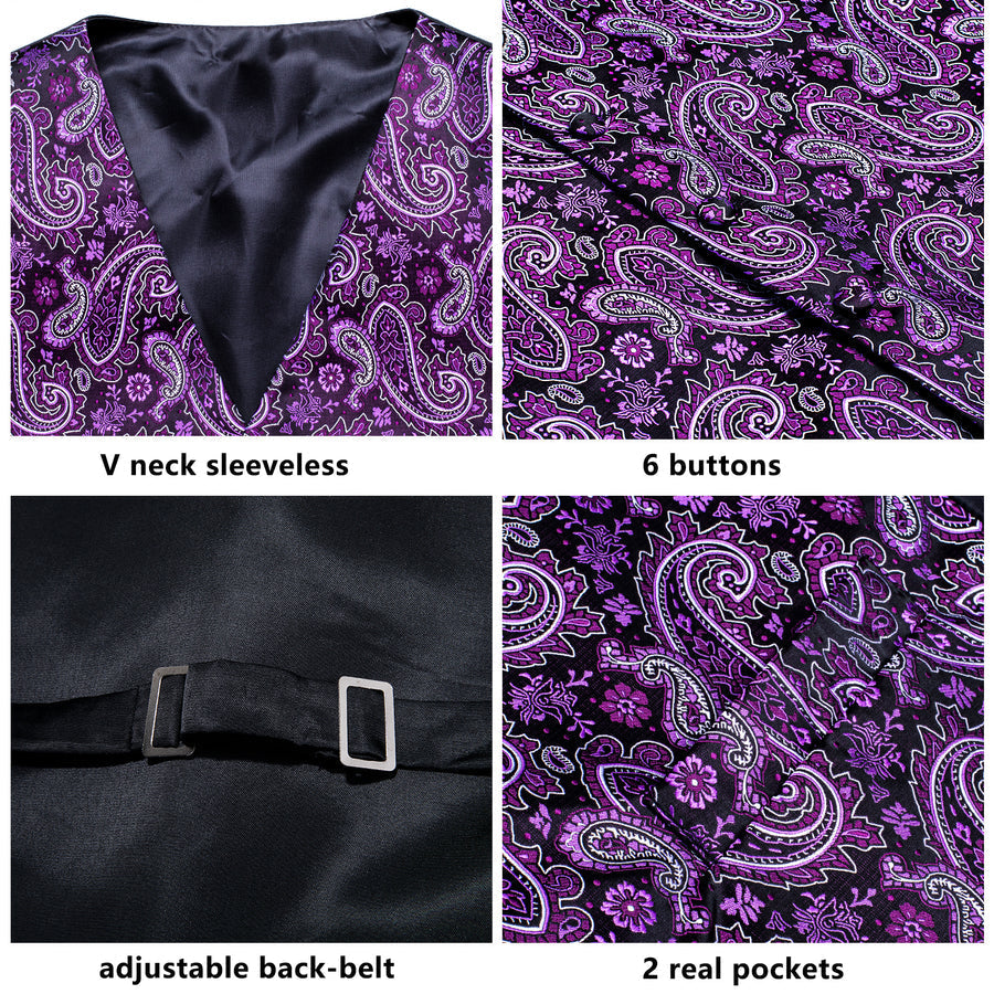 Dark Purple Paisley Jacquard Silk Vest Set vest set    - Sophisticated Gentlemen
