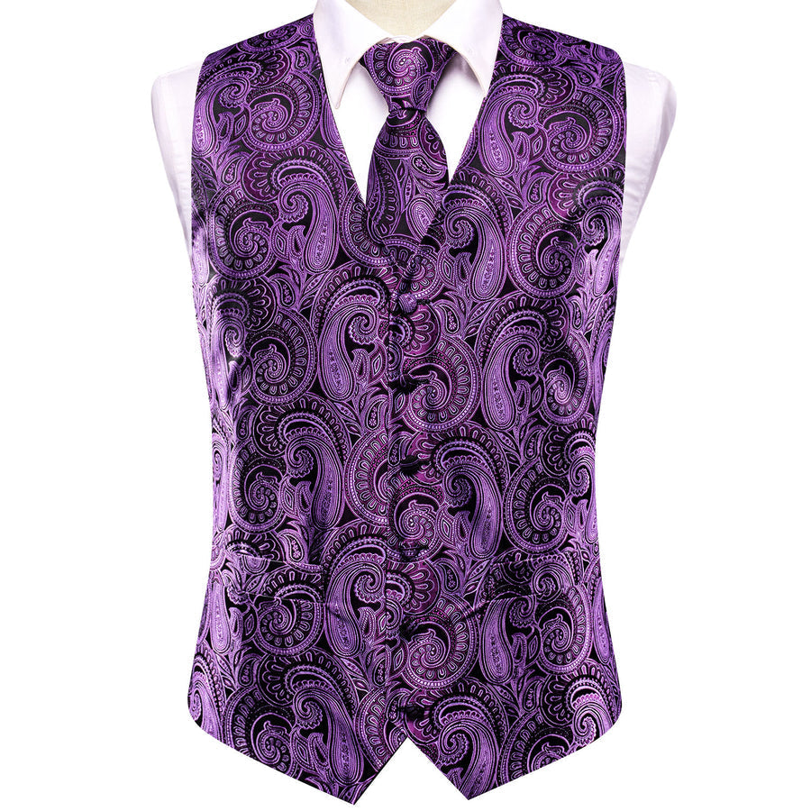 New Purple Paisley Jacquard Silk Vest Set vest set    - Sophisticated Gentlemen
