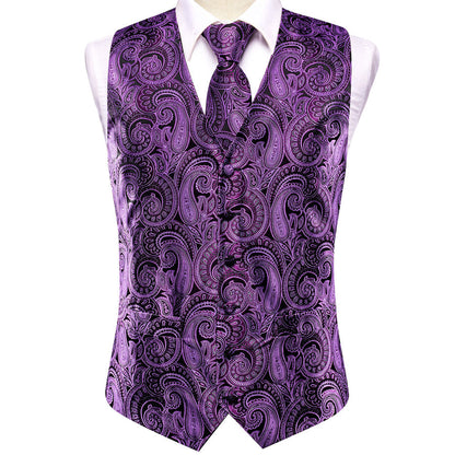 New Purple Paisley Jacquard Silk Vest Set vest set    - Sophisticated Gentlemen