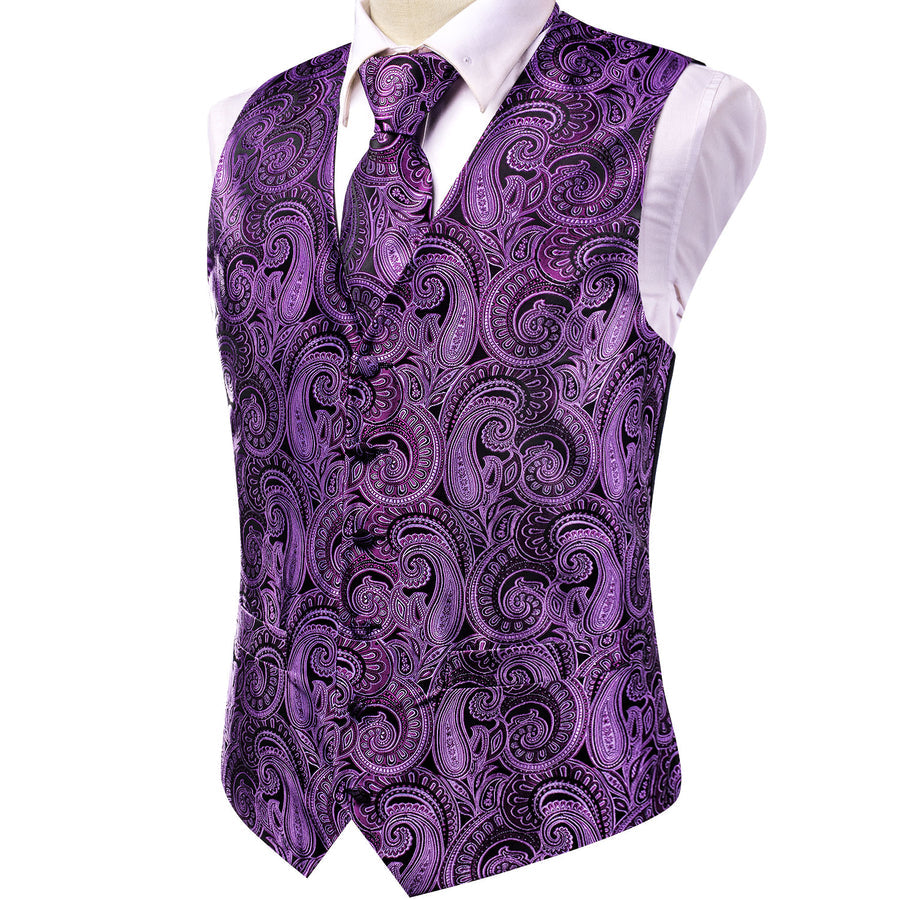 New Purple Paisley Jacquard Silk Vest Set vest set    - Sophisticated Gentlemen