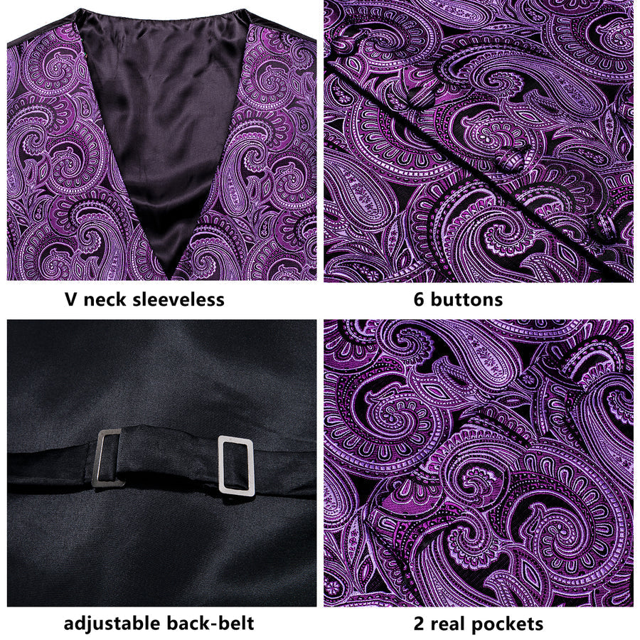 New Purple Paisley Jacquard Silk Vest Set vest set    - Sophisticated Gentlemen