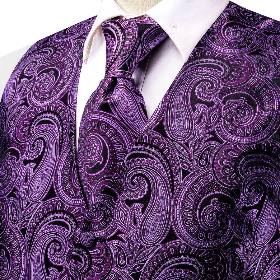 New Purple Paisley Jacquard Silk Vest Set vest set    - Sophisticated Gentlemen