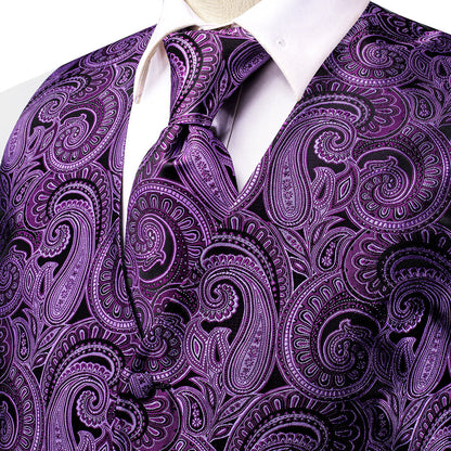 New Purple Paisley Jacquard Silk Vest Set vest set    - Sophisticated Gentlemen