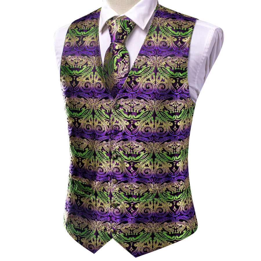 Emerald to Amethyst Gradient Paisley Silk Vest Set vest set    - Sophisticated Gentlemen