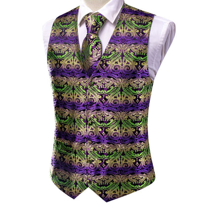 Emerald to Amethyst Gradient Paisley Silk Vest Set vest set    - Sophisticated Gentlemen