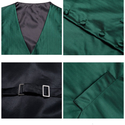 Emerald Green Solid Jacquard Silk Vest Set vest set    - Sophisticated Gentlemen