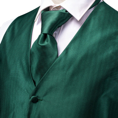 Emerald Green Solid Jacquard Silk Vest Set vest set    - Sophisticated Gentlemen