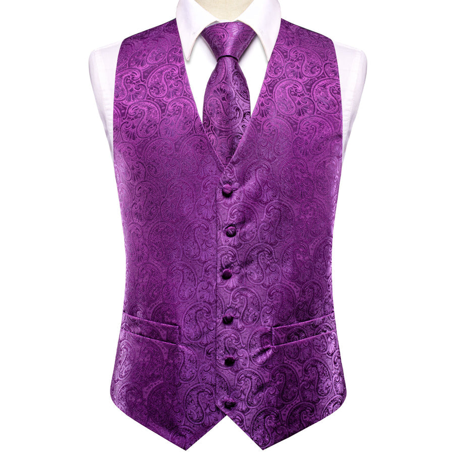 Dark Purple Paisley Jacquard Silk Men's Vest Set vest set    - Sophisticated Gentlemen