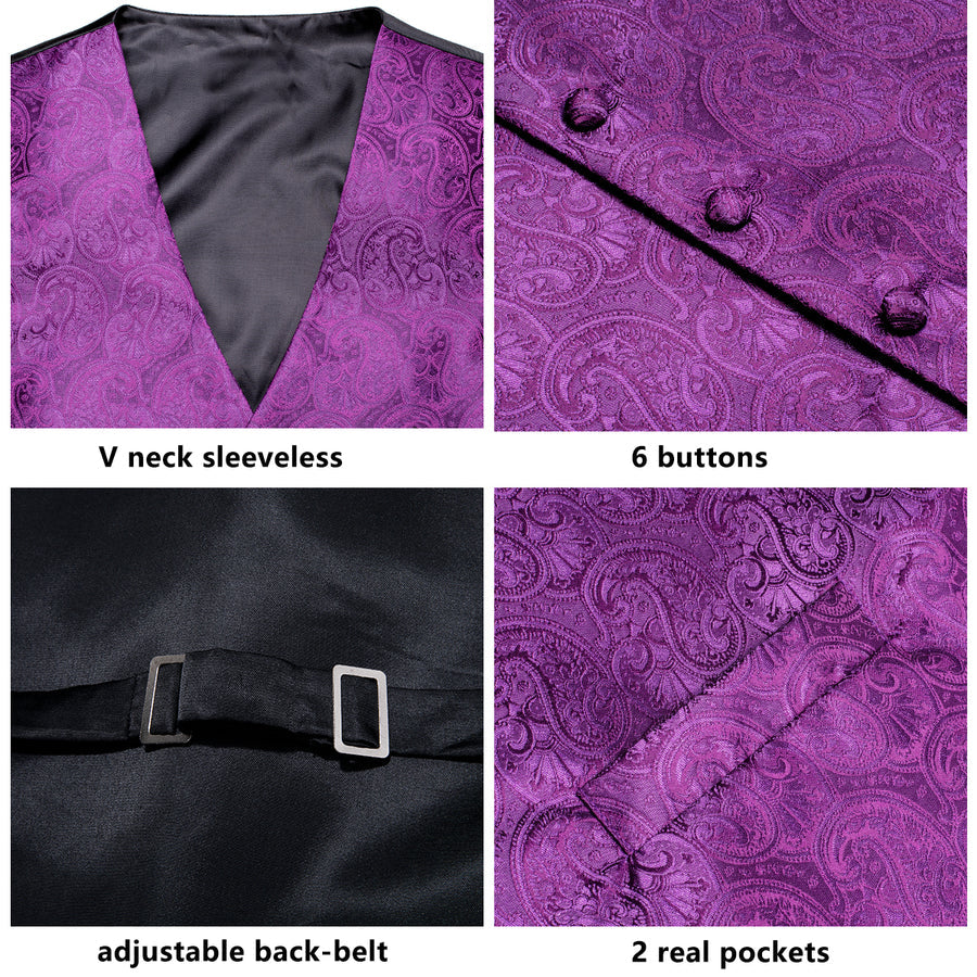 Dark Purple Paisley Jacquard Silk Men's Vest Set vest set    - Sophisticated Gentlemen