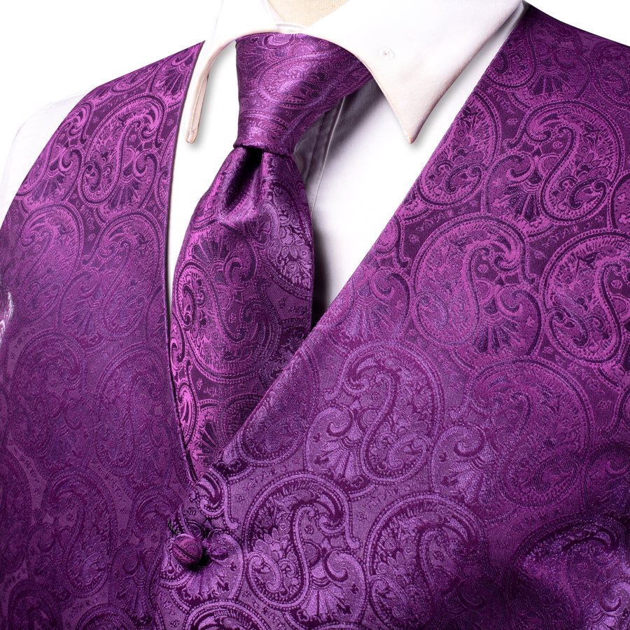 Dark Purple Paisley Jacquard Silk Men's Vest Set vest set    - Sophisticated Gentlemen