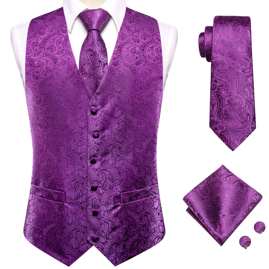 Dark Purple Paisley Jacquard Silk Men's Vest Set vest set    - Sophisticated Gentlemen