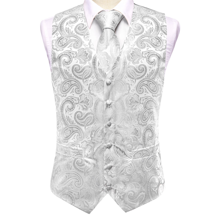Gray White Silk Men's Vest Set vest set    - Sophisticated Gentlemen