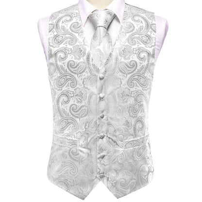 Gray White Silk Men's Vest Set vest set    - Sophisticated Gentlemen