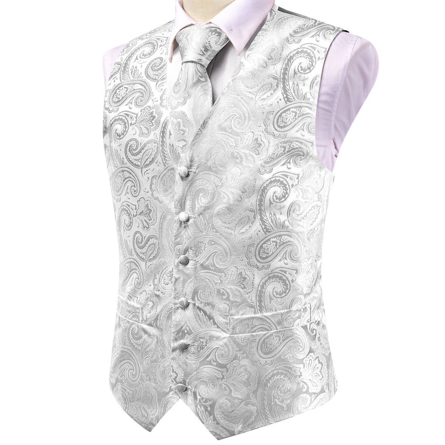 Gray White Silk Men's Vest Set vest set    - Sophisticated Gentlemen
