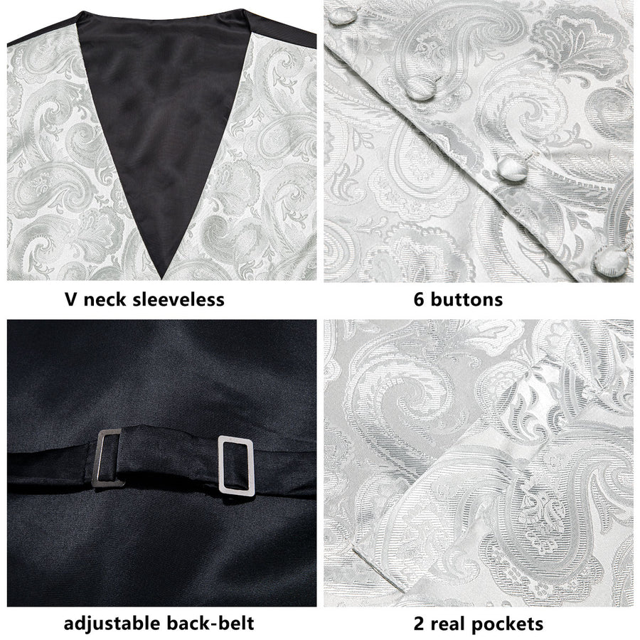 Gray White Silk Men's Vest Set vest set    - Sophisticated Gentlemen