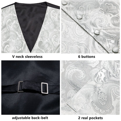 Gray White Silk Men's Vest Set vest set    - Sophisticated Gentlemen