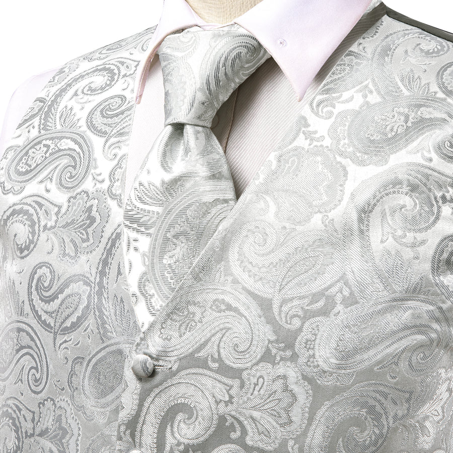 Gray White Silk Men's Vest Set vest set    - Sophisticated Gentlemen