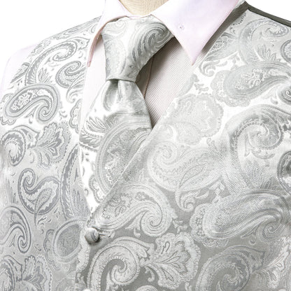 Gray White Silk Men's Vest Set vest set    - Sophisticated Gentlemen