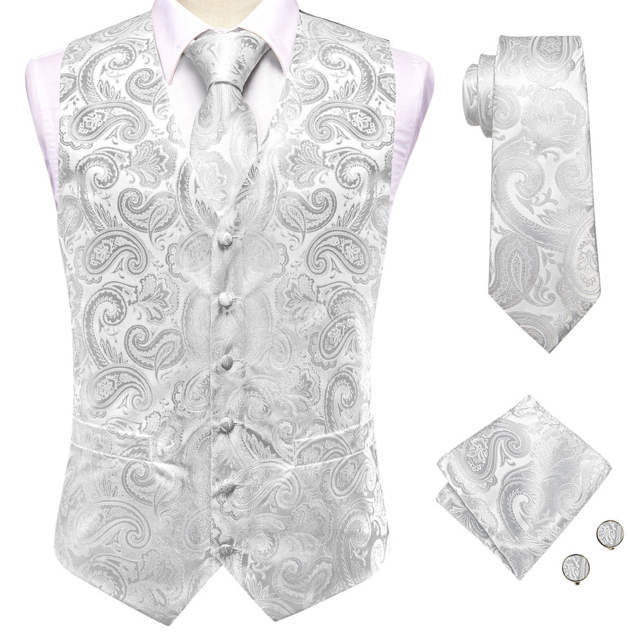 Gray White Silk Men's Vest Set vest set    - Sophisticated Gentlemen