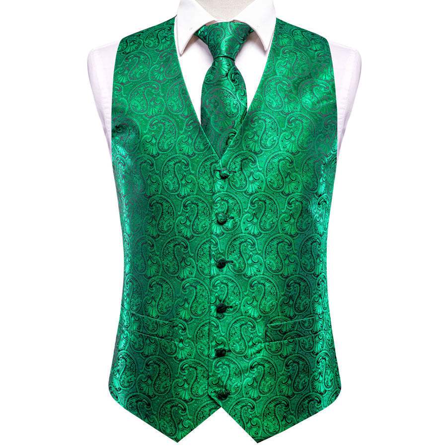 Green Paisley Jacquard Silk Vest Set vest set    - Sophisticated Gentlemen