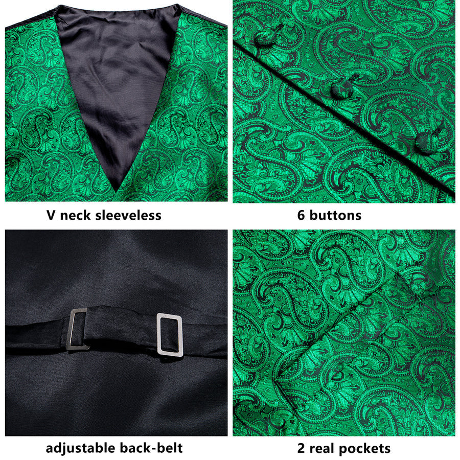 Green Paisley Jacquard Silk Vest Set vest set    - Sophisticated Gentlemen