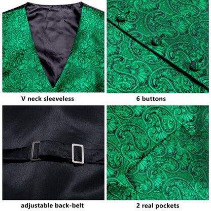 Green Paisley Jacquard Silk Vest Set vest set    - Sophisticated Gentlemen
