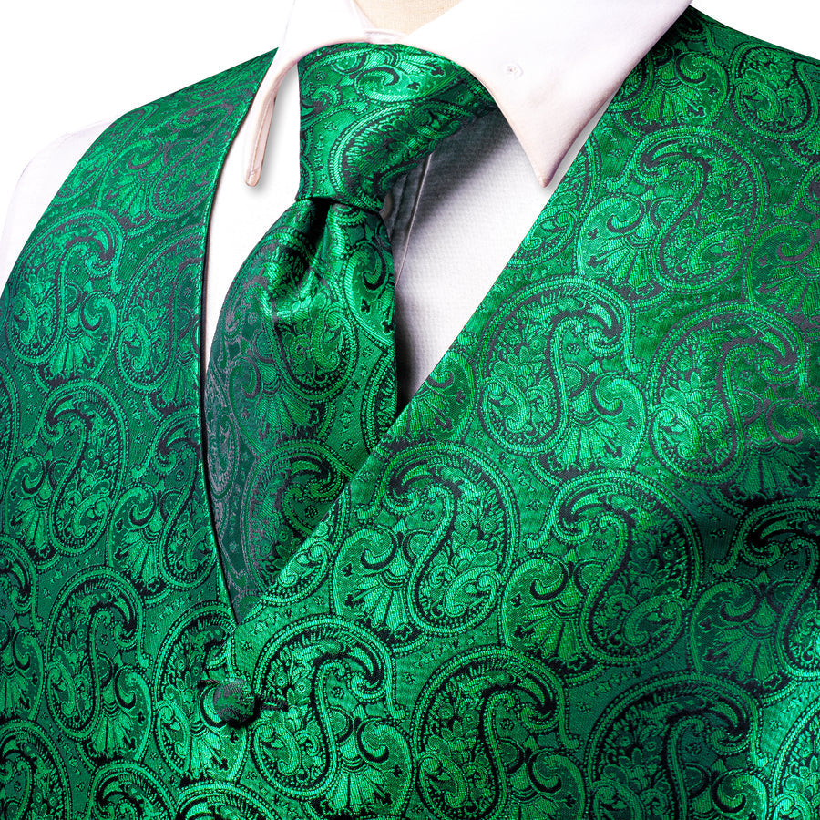 Green Paisley Jacquard Silk Vest Set vest set    - Sophisticated Gentlemen