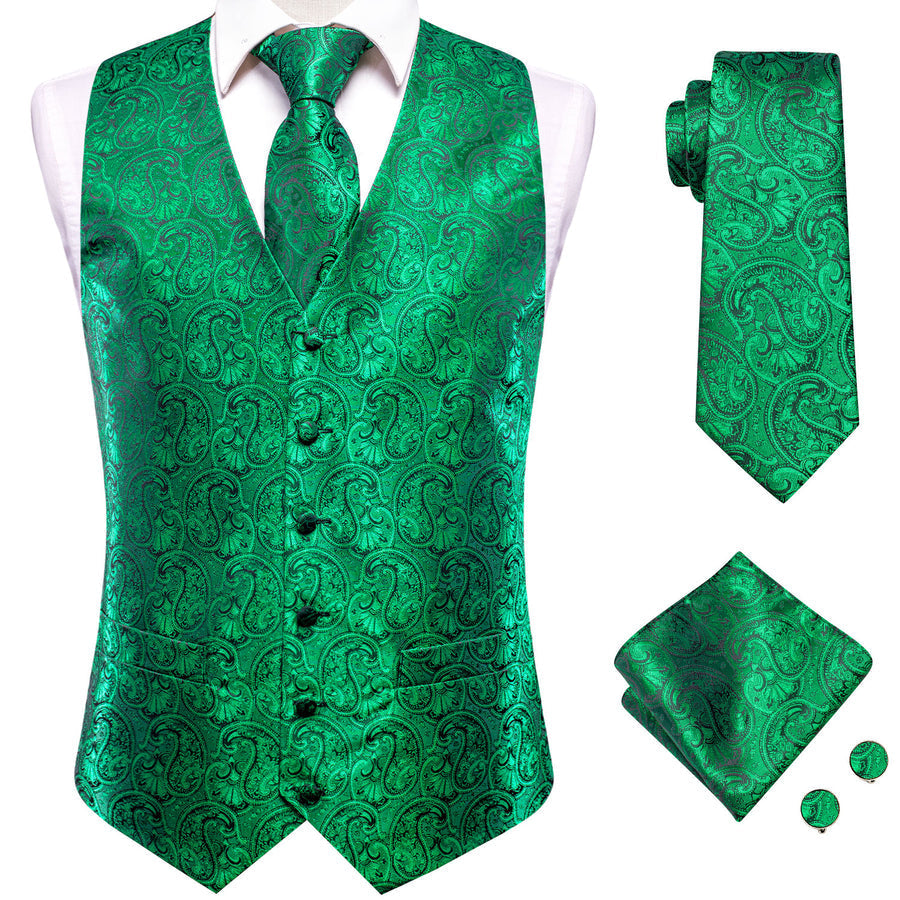 Green Paisley Jacquard Silk Vest Set vest set    - Sophisticated Gentlemen