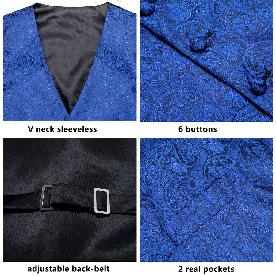 Royal Blue Paisley Jacquard Silk Vest Set vest set    - Sophisticated Gentlemen