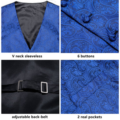 Royal Blue Paisley Jacquard Silk Vest Set vest set    - Sophisticated Gentlemen