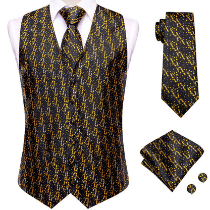 Christmas Black Gloden Candy Cane Novelty Jacquard Silk Men's Vest Set vest set    - Sophisticated Gentlemen