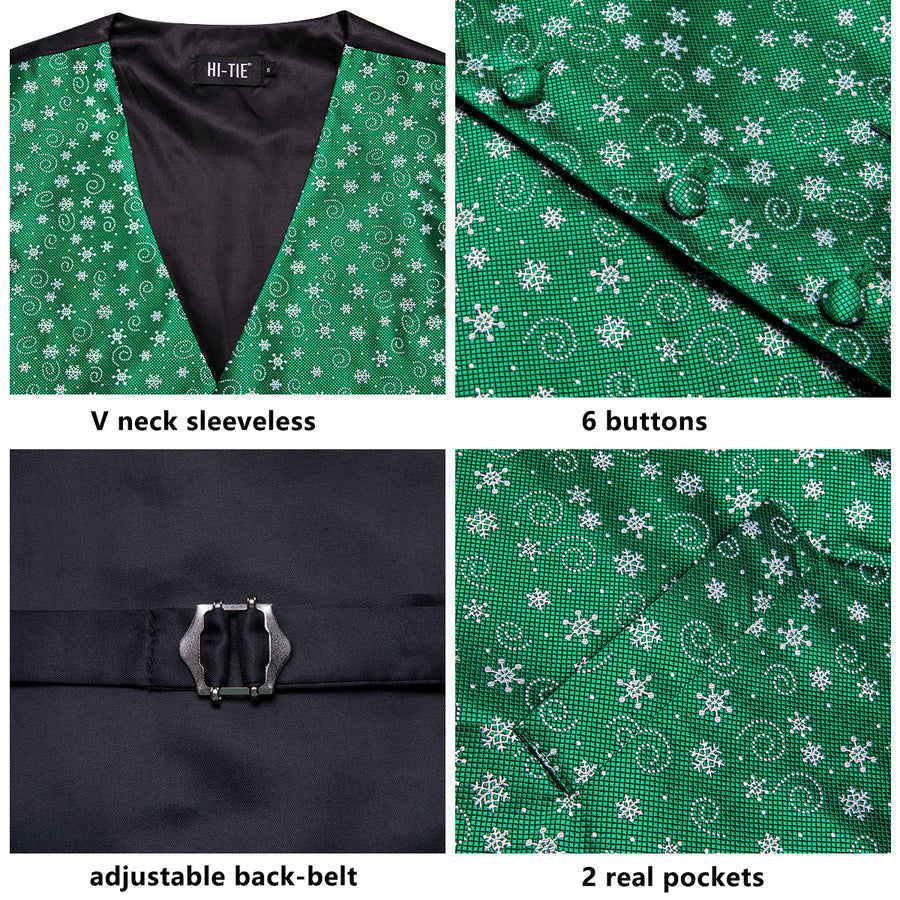 Green White Snowflake Novelty Jacquard Silk Men's Vest Set vest set    - Sophisticated Gentlemen
