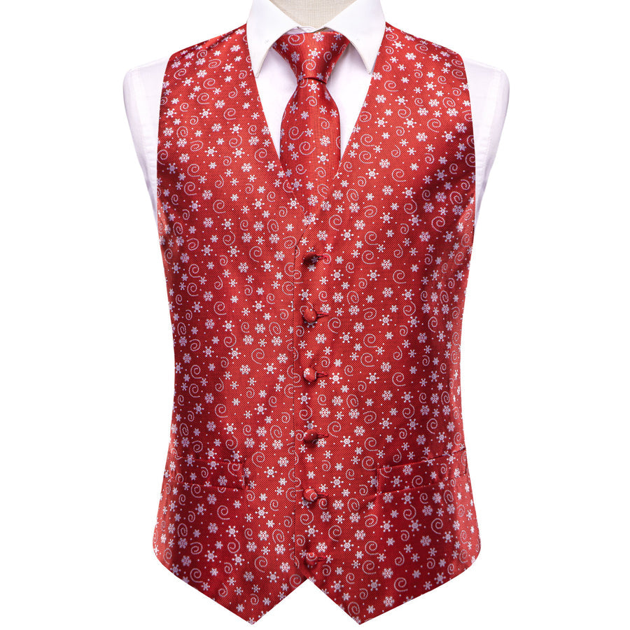 Red White Snowflake Novelty Jacquard Silk Vest Set vest set    - Sophisticated Gentlemen