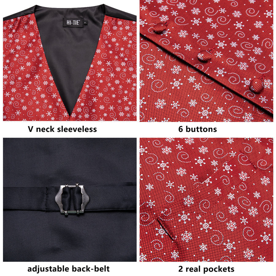 Red White Snowflake Novelty Jacquard Silk Vest Set vest set    - Sophisticated Gentlemen