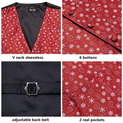 Red White Snowflake Novelty Jacquard Silk Vest Set vest set    - Sophisticated Gentlemen