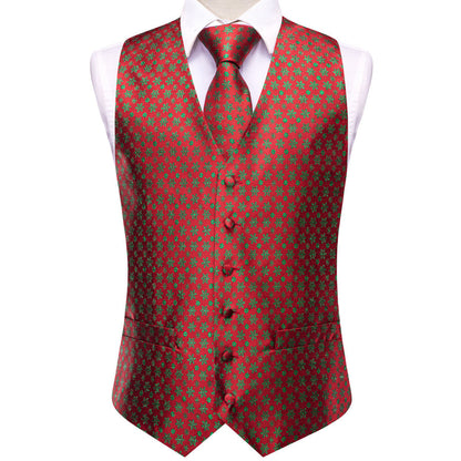 Red Green SnowFlake Novelty Jacquard Silk Vest Set vest set    - Sophisticated Gentlemen